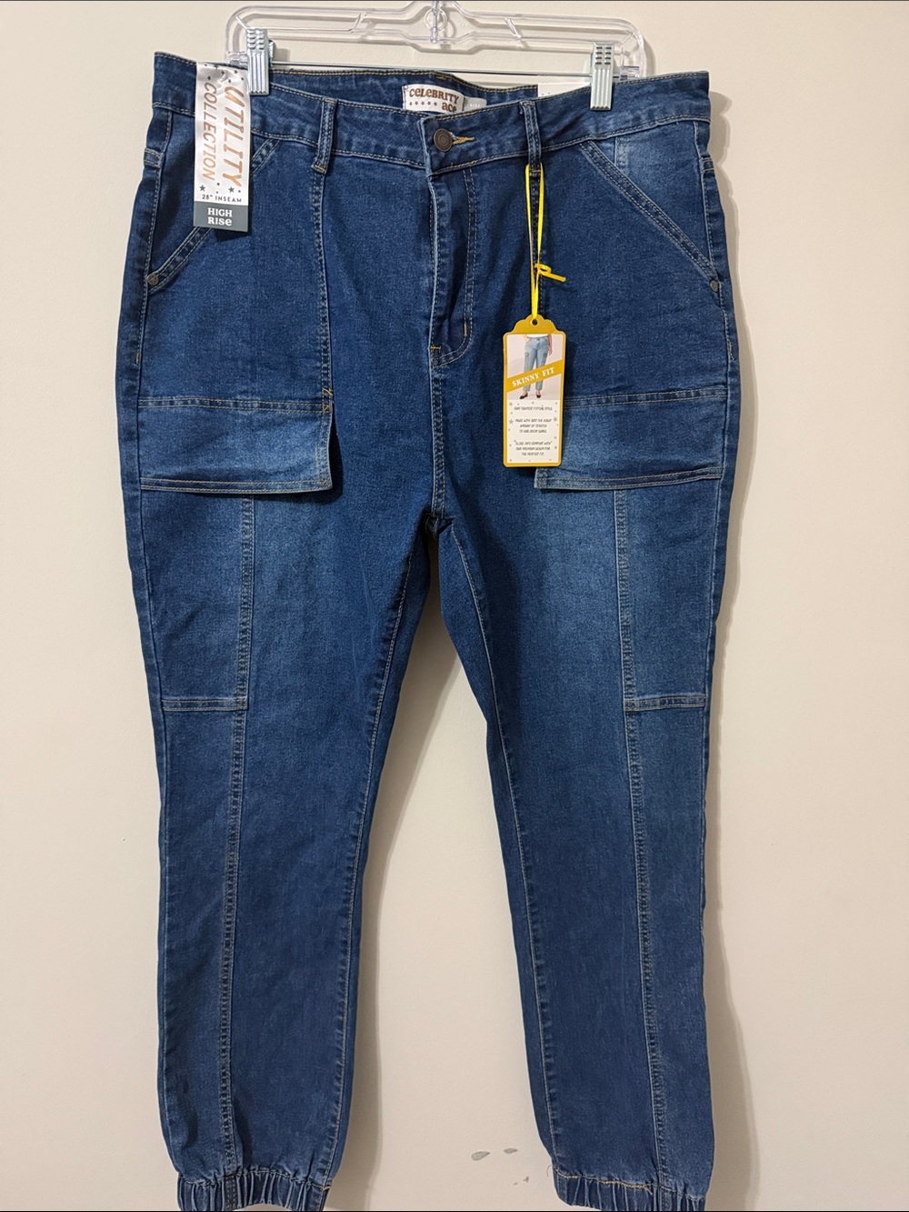 Celebrity Pink Indigo Blue Denim Cargo Joggers